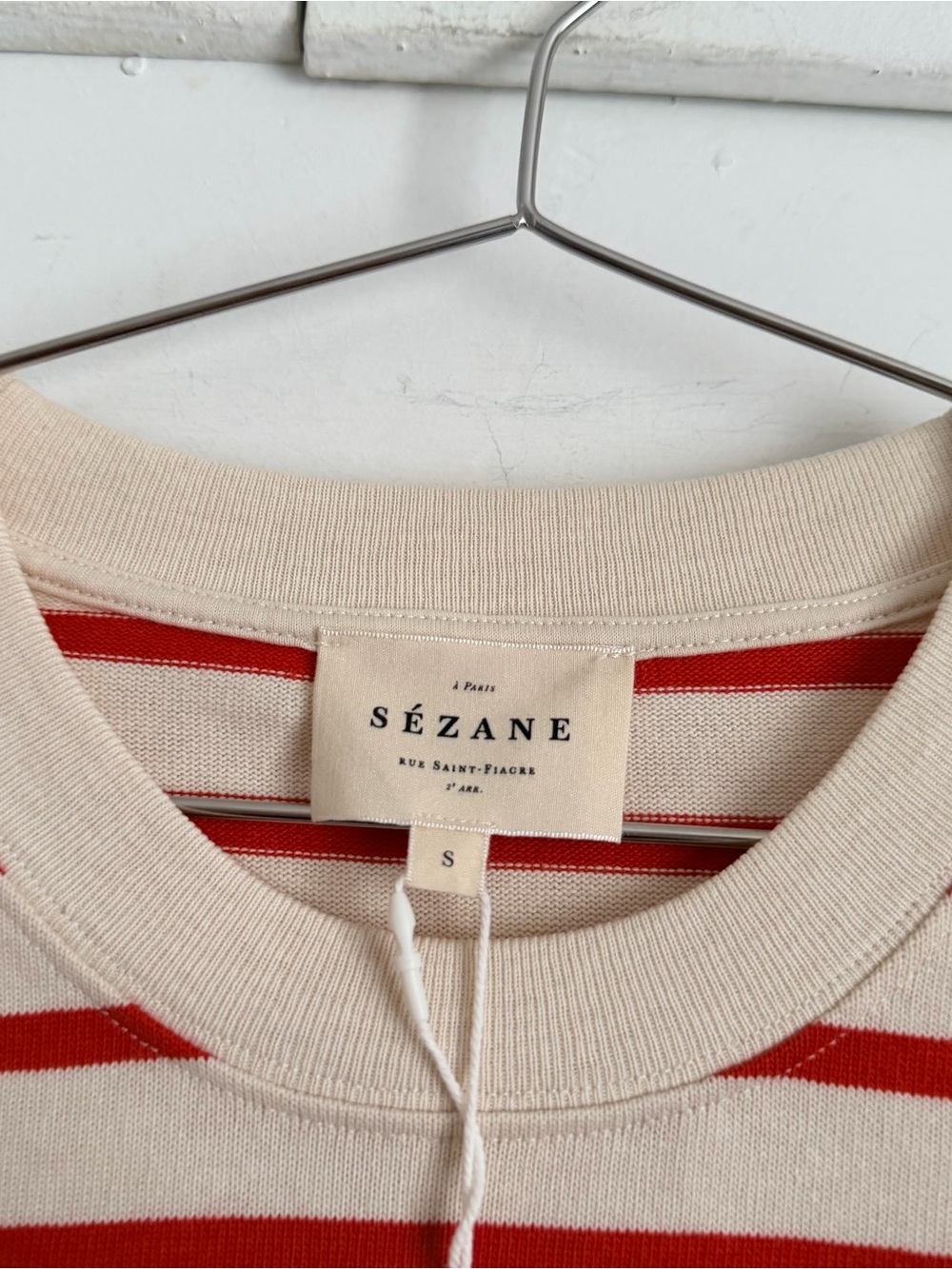 Sezane Red and Cream Striped Long Sleeve Tee - Picture 2 of 7